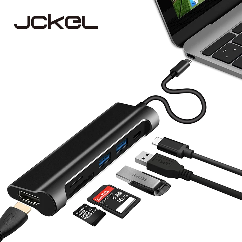 Jckel USB C 3 1 концентратор к HDMI SD/TF кардридер Type зарядный порт 2 0 адаптер для MacBook Pro HUB| |
