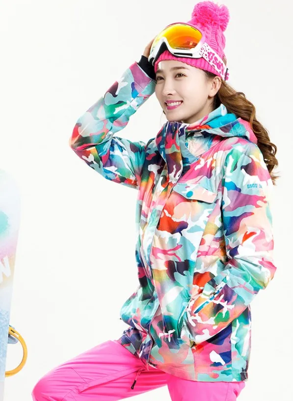 2016 womens pink camouflage ski jacket female riding skiing jacket