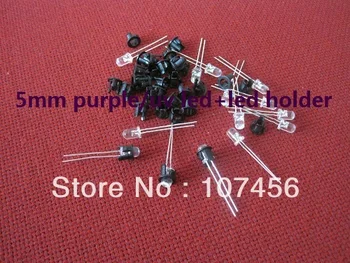 

100pcs 5mm round led 5mm Purple LED+led holder free shipping 5mm light-emitting diode water clear lens led lamp