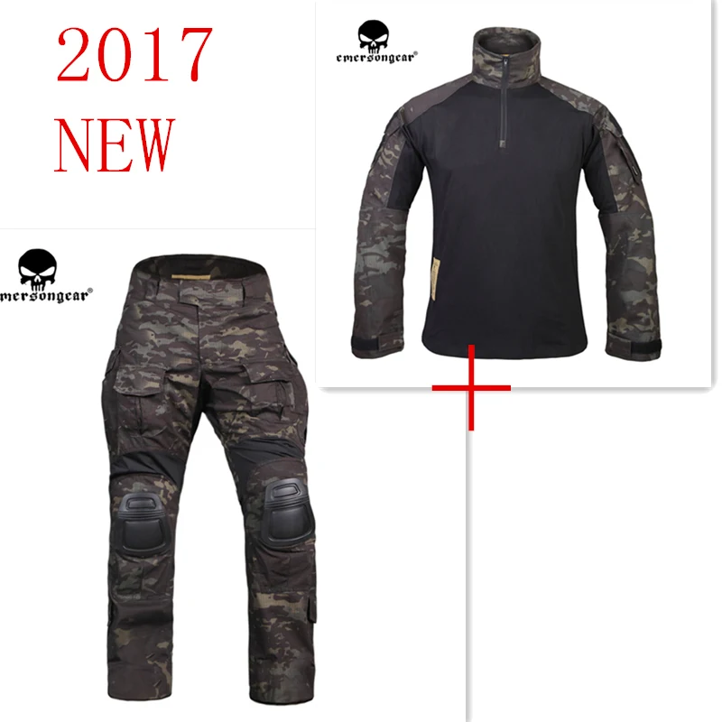 Черный костюм Униформа Мультикам Emerson G3 рубашка и брюки с наколенниками BDU
