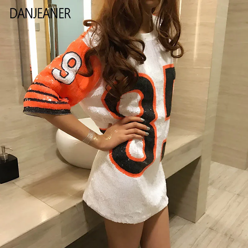 DANJEANER бар ночной клуб DS шоу костюм сексуальная певица DJ уличный танец воротник танцевальное платье блесток свободная футболка