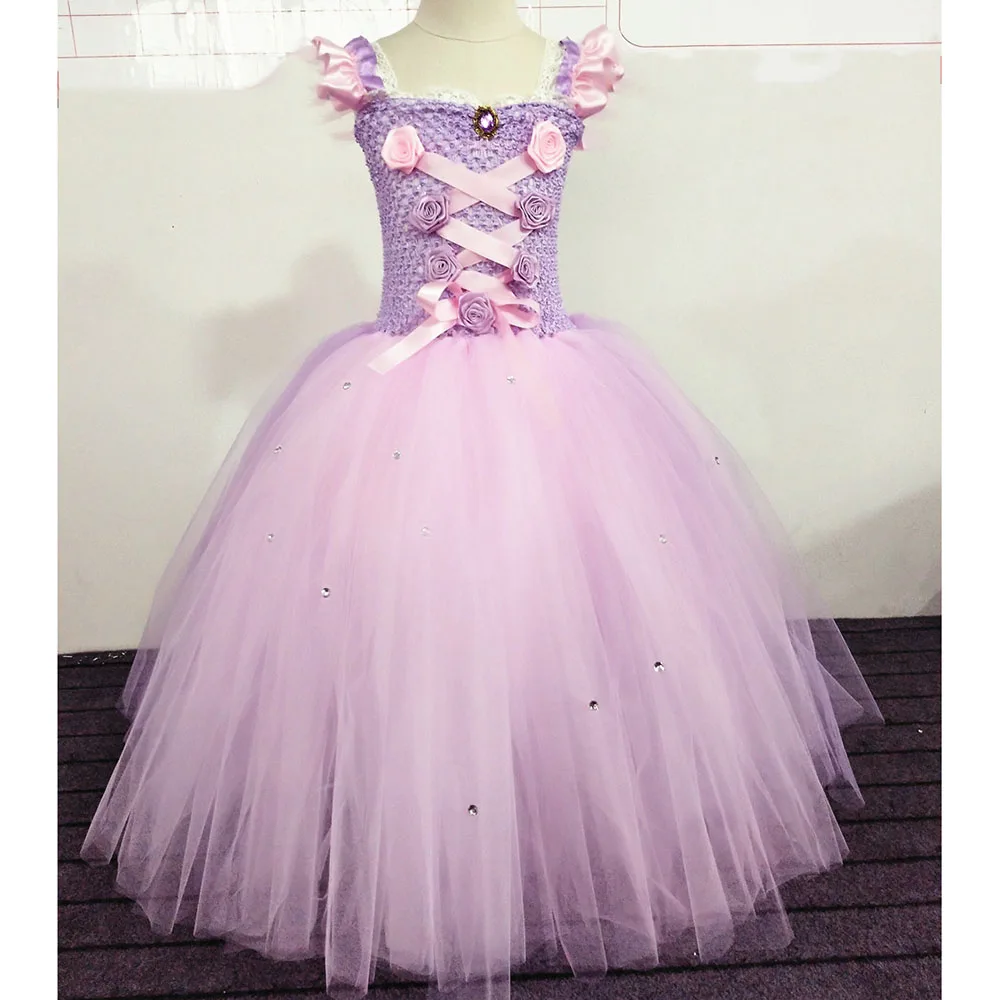 Elegant Princess Sofia Costume Pink Rapunzel Birthday Dress for Girls Ankle Length Fancy Flower Girl Wedding Tutu Dress Vestido (2)