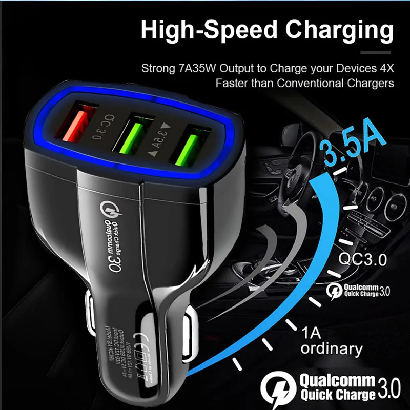 Автомобильное зарядное устройство USB Quick Charge 3,0 для iPhone X samsung S10 Xiaomi Mi 9, автомобильное зарядное устройство для быстрой зарядки QC 3,0, автомобильное зарядное устройство