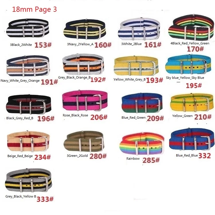 10pcs Wholesale Lot Stripe Retro 18 mm Strong Military Army abric Nylon Watch Woven Strap Band Buckle belt 18mm watchbands
