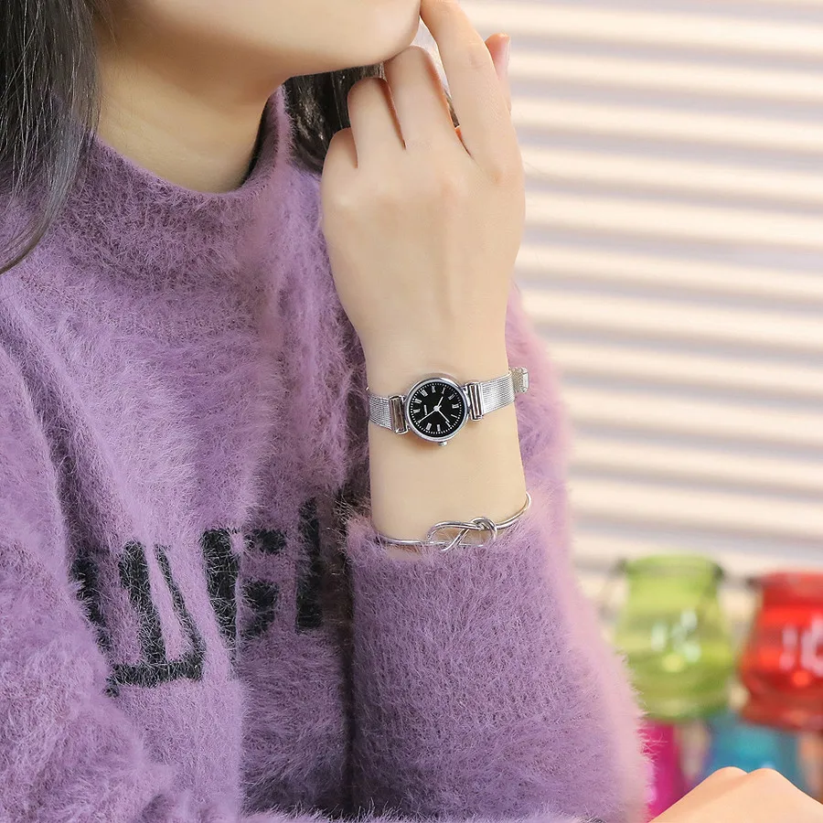 

New Fashion Women Stainless Steel Silver Gold Mesh Watch Unique Simple Watches Casual Quartz Wristwatches Clock Hot Sale 533