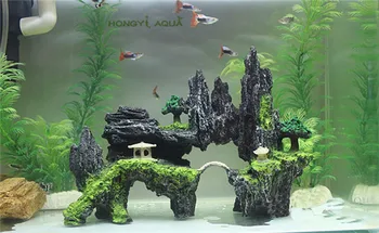 

1 piece resin large/small size rockery stone fish tank landscaping aquarium decoration rockery mountain hiding cave pet supplies