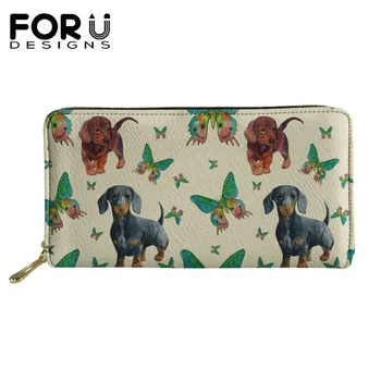 

FORUDESIGNS Card Holder Wallets Women's Purses Fashion 3D Butterfly Dachshund Printing Female Money Bag PU Leather Long Wallet