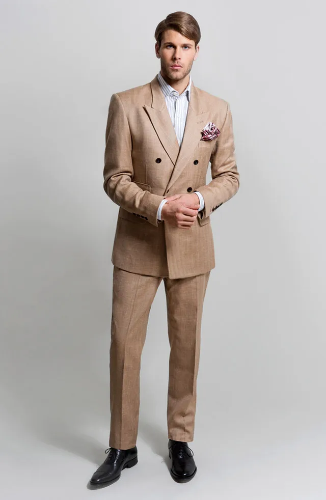 Latest Coat Pant Designs Brown Double Breasted Men Suit Slim Fit 2