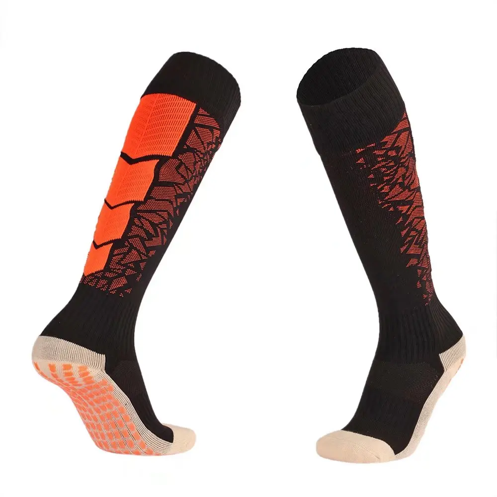 Длинные носки противоскользящие футбольные уличные носки давления спортивные мужские футбольные носки компрессионные чулки протектор голени DH-04 - Цвет: Black Orange