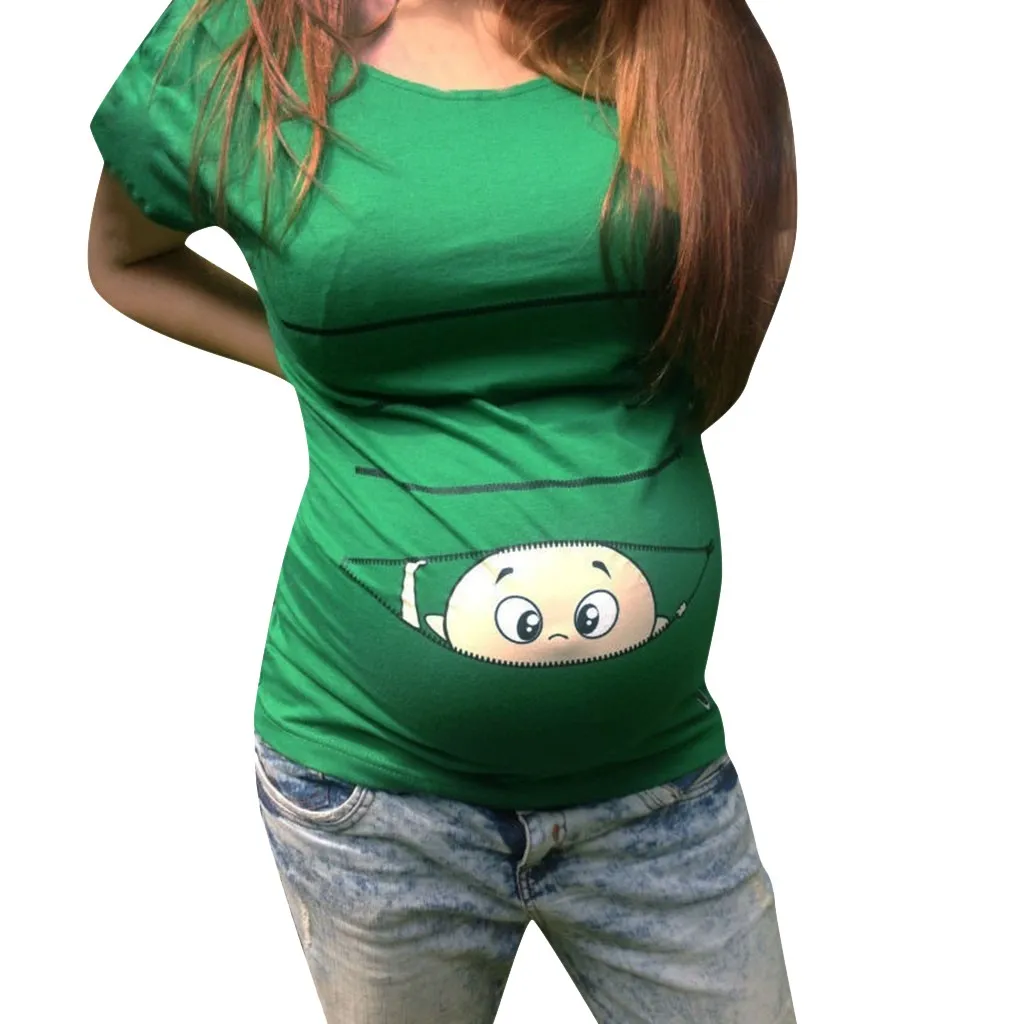 Женская футболка с короткими рукавами и милым принтом с героями мультфильмов; футболка с карманами для беременных; Однотонная футболка с круглым вырезом для беременных; женская одежда; vestidos