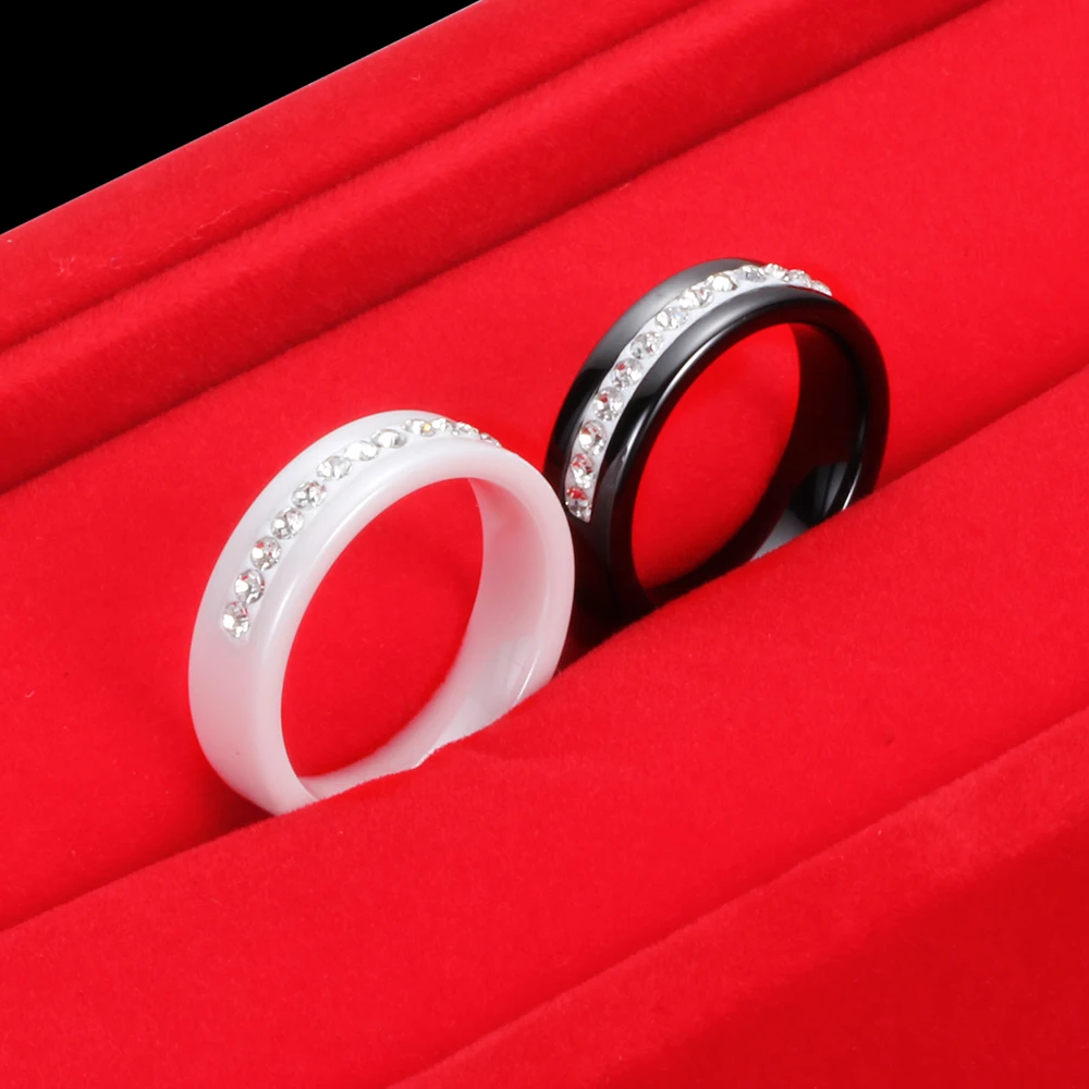 Wedding Rings for Women Men Couple Promise Band 6mm Wide One Row Bling Cubic Zircon Ceramic Rings Anniversary Engagement Jewelry