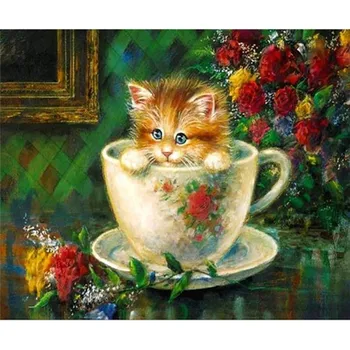 

Diy Diamond Painting Square Drill Full Rhinestone Home Decoration Diamond Mosaic Cat in the glass Diamond Embroidery