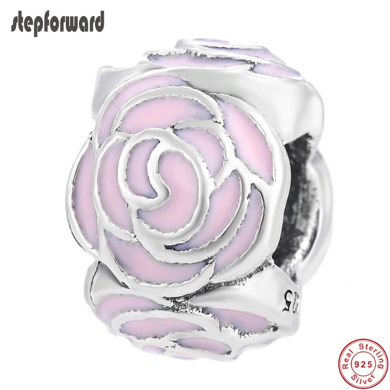 

Romantic Pink Enamel S925 Sterling Silver Rose Charm Spacer