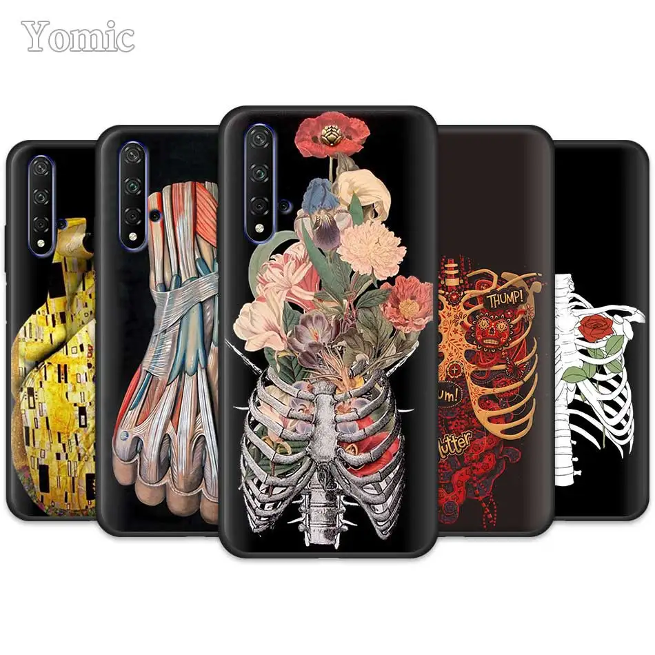 

Black Silicone Case Cover for Huawei Honor 20 Pro 9 10 20 Lite 7A 7C 7S 8A Pro 8X 8C 8S Medical Human Organs Brain Meridian Art