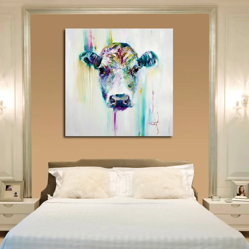 

JQHYART Oil Painting Canvas Art Abstract Animal Cow Painting Home Decor Wall Pictures For Living Room Modern No Frame Picture