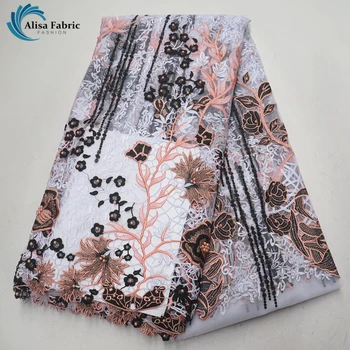 

12 color Africa lace fabrics Embroidered high quality French lace fabric Tulle lace with Beads and Stone 5 yards/pcs For Garment