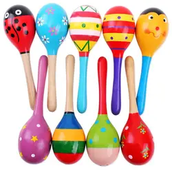 Colorful Wooden Maraca Baby Infant Musical Developmental Rattle Shaker Party Toy