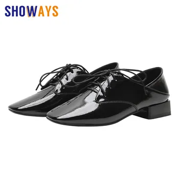 

2019 Fashion Women Derbies Black Microfiber Square Toe Brogues Flats Casual Office Lady Oxford Retro British Lace Up Dress Shoes