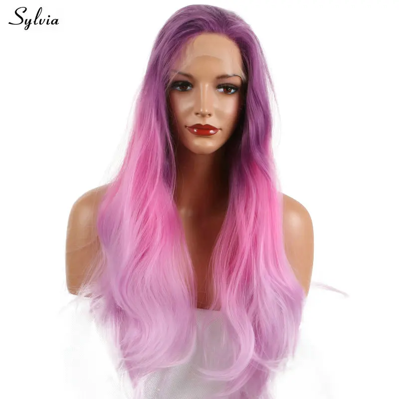 Sylvia Dark Purple Ombre Pastel Pink/Light Lavender Synthetic Lace Front Wigs For Women Party