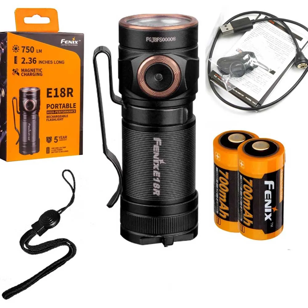 

Fenix E18R 750 Lumen CREE LED USB rechargeable EDC/keychain Flashlight with Fenix ARB-L16 Rechargeable 16340 battery