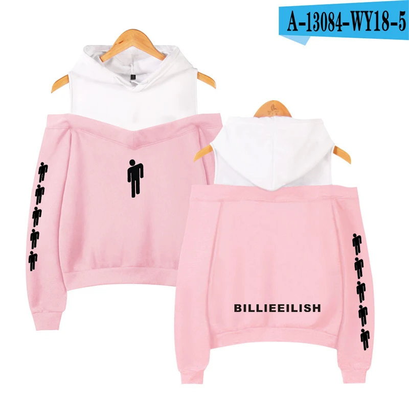 Billie Eilish Off Shoulder Sweatshirt Billie Eilish Tracksuit Printed Billie Eilish Clothing Hooded Harajuku Clothes Pullover