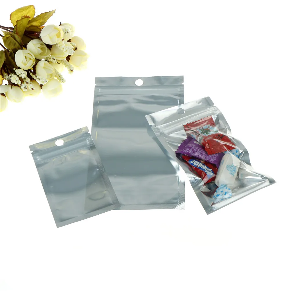

100pcs/lot 3 Sizes Silver Aluminum Clear Foil Mylar Vacuum Sealer Zipper Bags Food Storage Pouches For Kitchen Tools