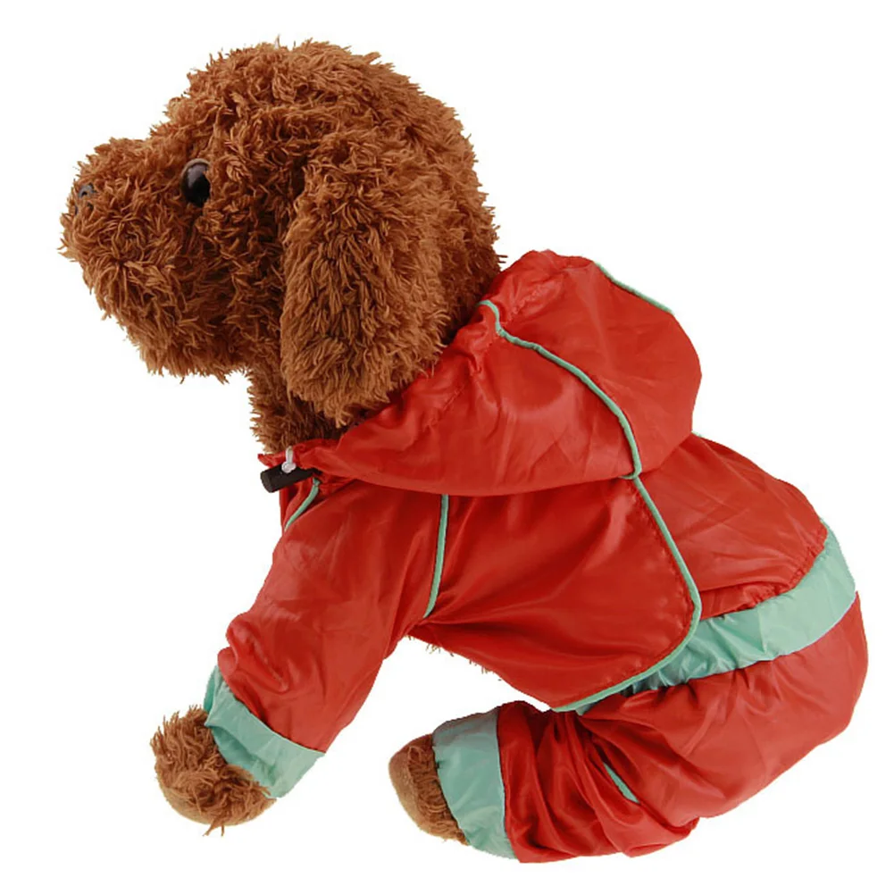 Outdoor Dog Puppy Hooded Raincoat Solid Color Four legged Pet