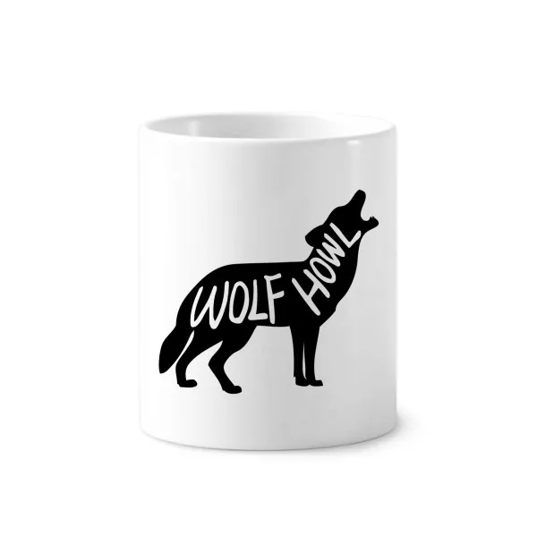 

Black Wolf Animal Silhouette Natural Toothbrush Pen Holder Mug White Ceramic Cup 12oz