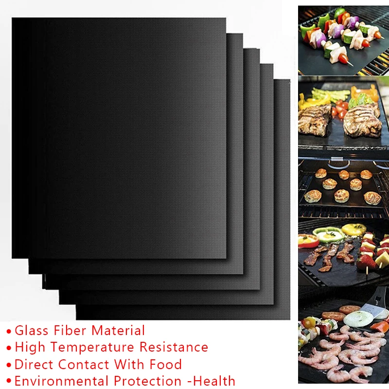 

Arsmundi 2pcs BBQ Grill Non-stick Mat Baking Mat Kitchen Tools Teflon Cooking Grilling Sheet Heat Resistance Easily Cleaned