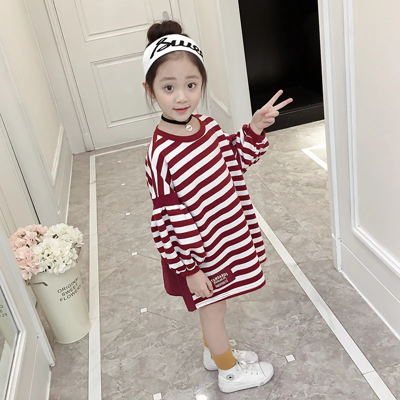 

Girls Dresses 2018 Autumn Kids Dress Long Sleeve Striped New Fashion School Casual Dress Teenage Cinderella Dress Robe Enfant 10