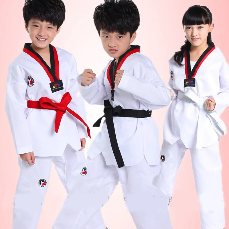 Kimono blanco de manga larga para ropa de Judo, trajes de actuación de competición de Karate, de Taekwondo niños y niñas - AliExpress