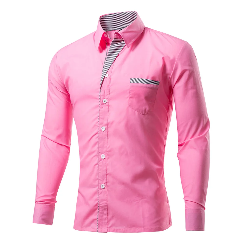4XL размера плюс брендовая одежда хлопок Мужская одежда Твердые Мягкие мужские рубашки с длинным рукавом мужские рубашки Повседневная приталенная горячая распродажа - Цвет: Pink