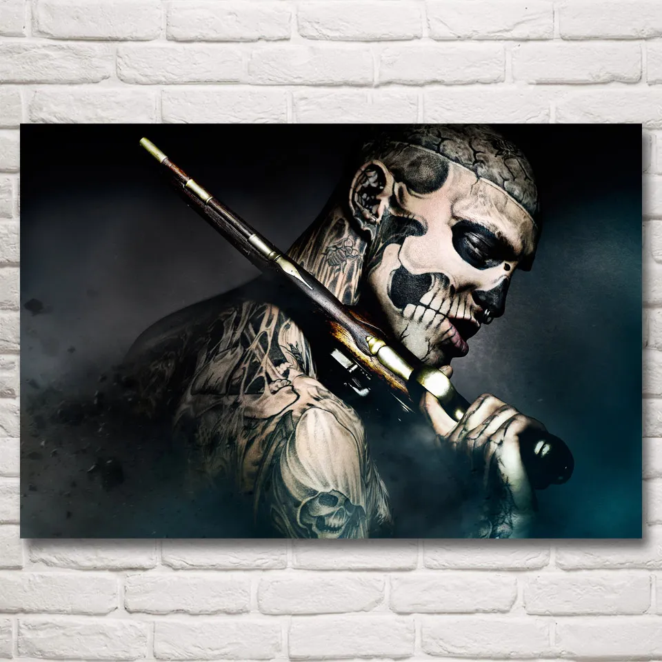 

Rick Genest Ronin Gun Tattoo Rico the Zombie Machine Art Silk Poster Prints Home Decor Pictures 12x18 20x30 24x36 32x48 Inch