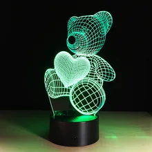Cartoon Cute Heart Bear Shape Acrylic LED Lamp 3D Baby Night Light Sleeping Lighting For Children Night Light Xmas SA714 T45