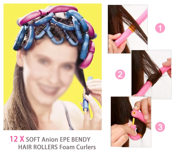 Hot Sale 3 Sets of 12X Safe Large Bendy Twist Hair Hairdressing Rollers Foam Curlers UKin Hair