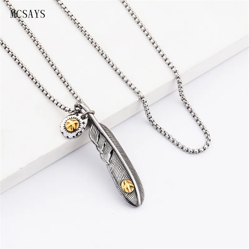 MCSAYS Stainless Steel Punk Necklace Feather Pendant Meaning of