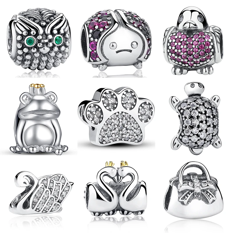 

Original 925 Sterling Silver Crystal Stone Round Shape Pendant Fit Pandora Bracelet with Cubic Zirconia Charms Animals