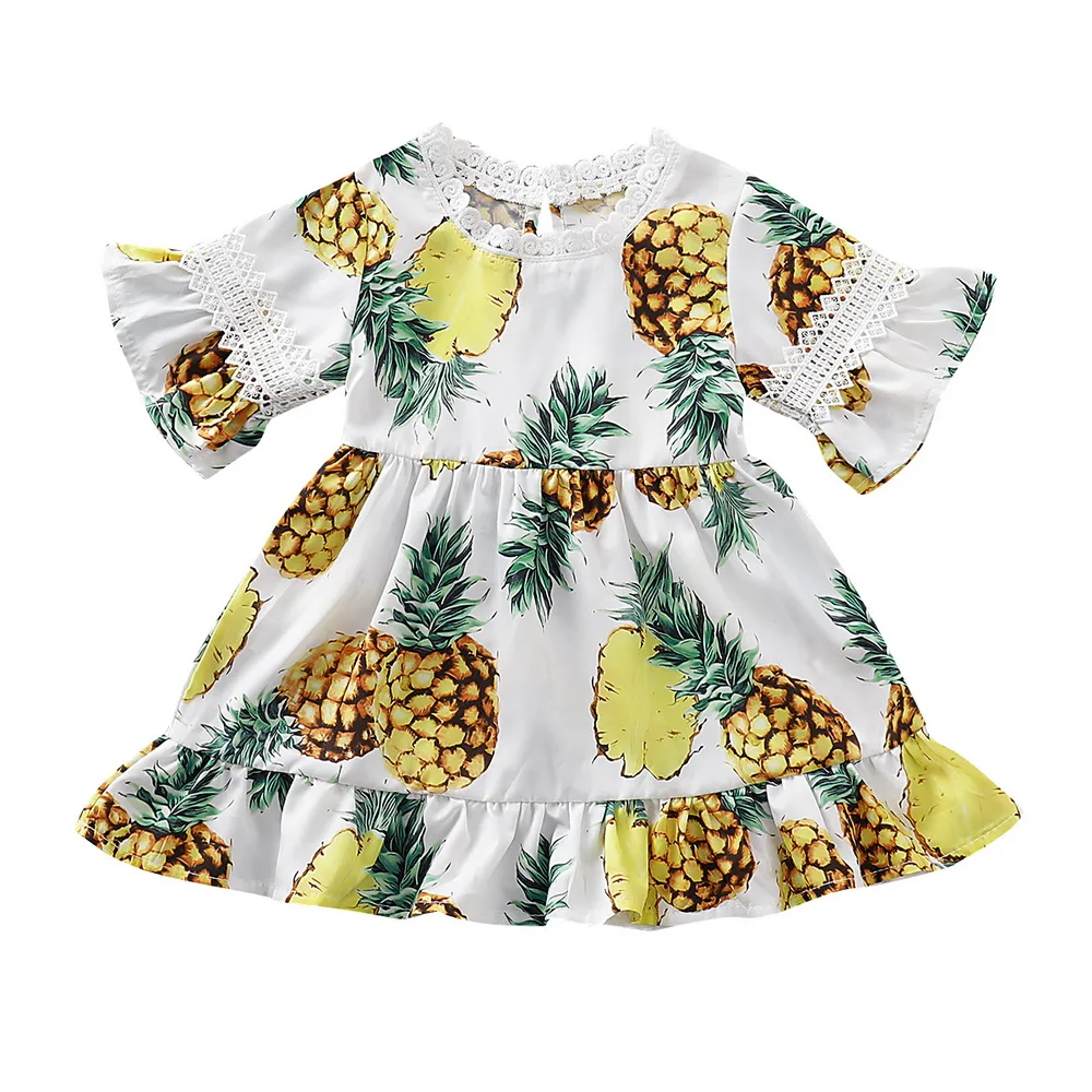 

Baby Girls Clothes Short Sleeve Floral Lace Pineapple Print Dress Beach Party Casual Sundress roupa infantil   D20