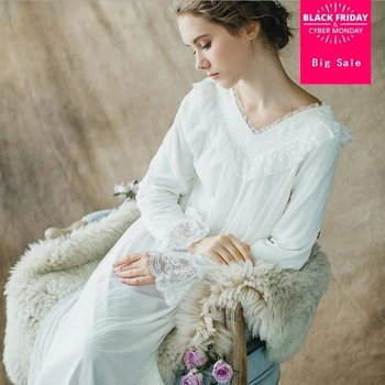 

French romantic nightdress 2018 summer new soft beautiful Cotton sexy classical palace princess long paragraph sleepwear L679