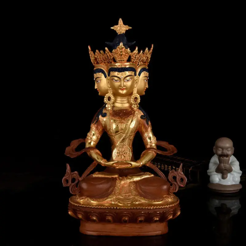 

11" Antique Tibet Buddhism copper gilt hand painting Tathagata Buddha statue
