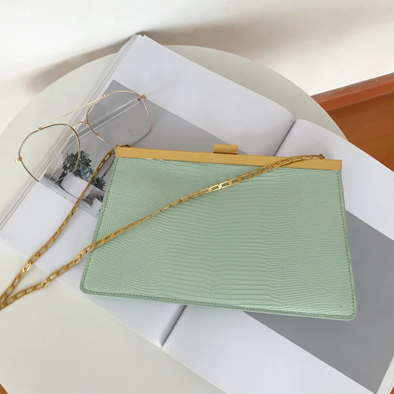 

2018 New style Superior quality genuine leather female bag lizard cowhide clip bags Single shoulder chain bag