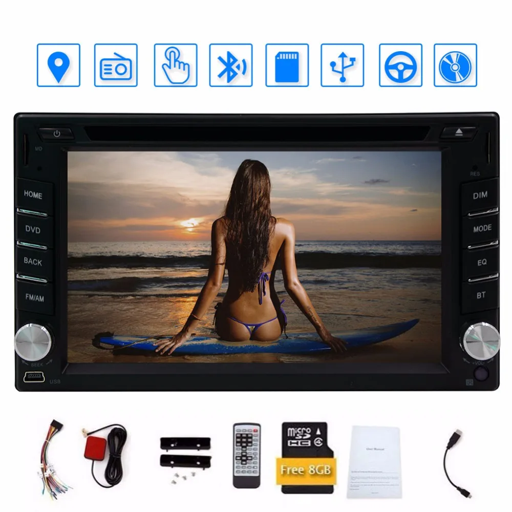 Двойной din dvd-плеер автомобиля Bluetooth Авто Радио Видео Аудио Стерео Мультимедиа 6,2 ''автомобиль-stylin сенсорный экран gps навигация плеер