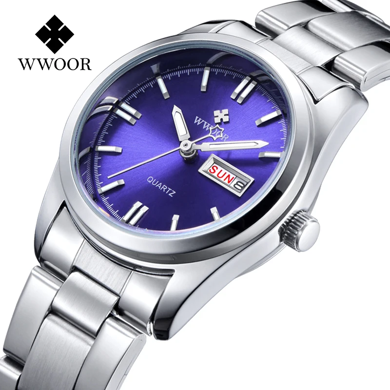 

Top Luxury wwoor Ladies Watch Casual Business Quartz Woman Fashion Waterproof Watch Day Date Blue Dial