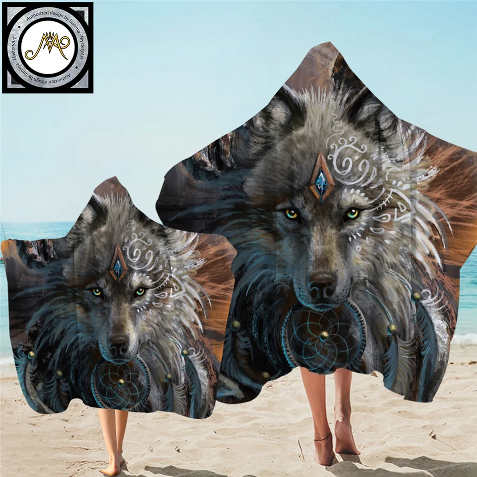 

Wolf Warrior by SunimaArt Bath Towel With Hood Microfiber Hooded Towel for Kids Adult Wild Animal Wearable Beach Blanket toalla
