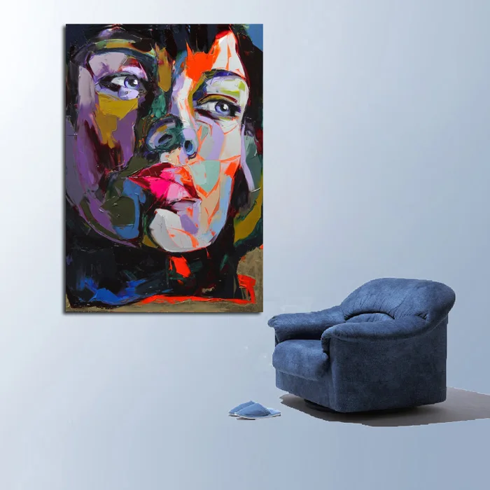 

Free Shipping Handpainted Modern Abstract Art Colorful Wall Pictures Handsome Lady Figure Portrait Art Oil Paintings On Canvas