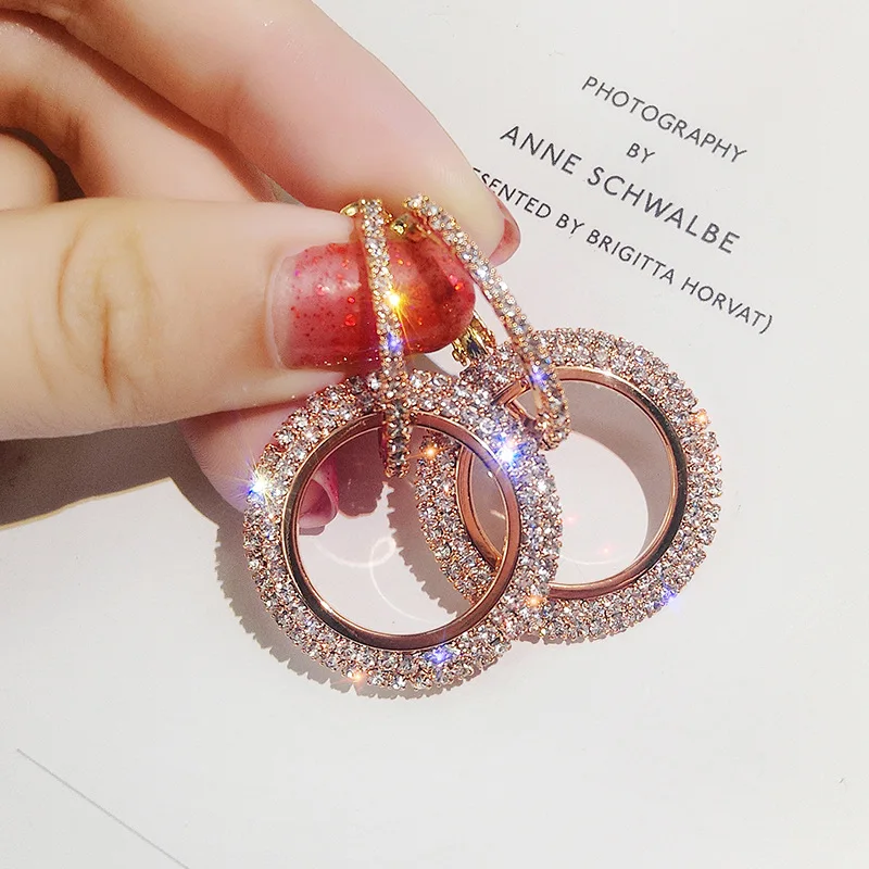 Suteyi Fashion Rhinestone Round Geometric Drop Earrings For Women Jewelry Gold Rose Silver Color Handmade Statement | Украшения и