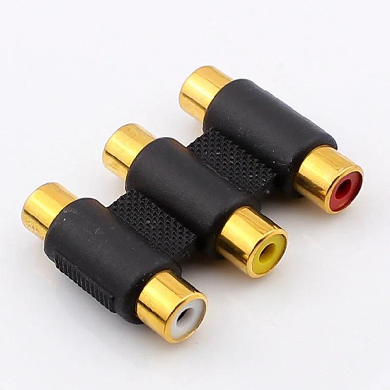 2pcs 100pcs 1/3 RCA Connector Thread Extender RCA Double Three Way Audio Cable Connector Female
