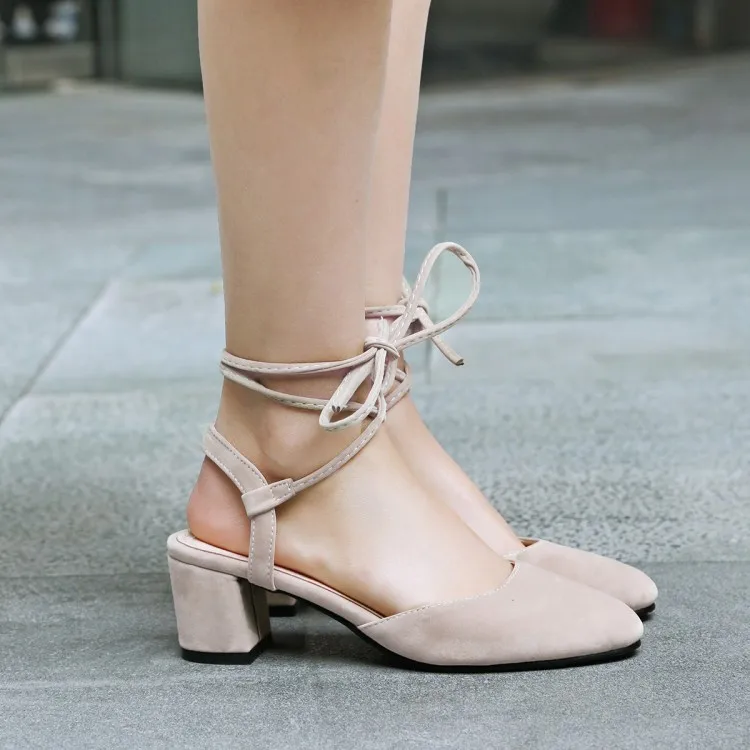 

Big Size 11 12 high heels sandals women shoes woman summer ladies Sandals, women's middle heel, Baotou, Roman shoe laces