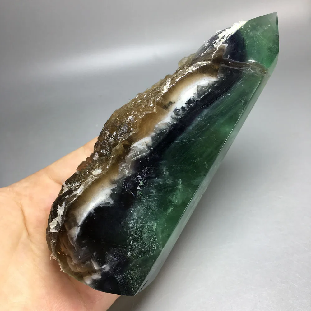 

424g NATURAL fengshui QUARTZ crytsal WAND POINT Healing FLUORITE CRYSTAL