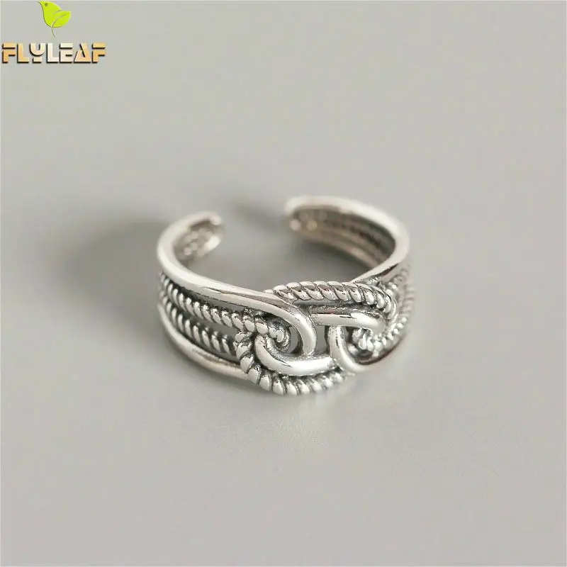 

Flyleaf Ins Multi-layer Line Weaving Real 925 Sterling Silver Rings For Women High Quality Fine Jewelry Femme Ring Vintage